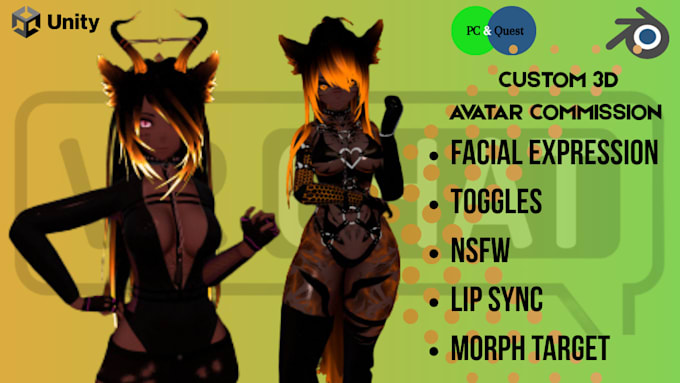 create a highly interactive vrchat avatar, 3d vrc character, custom furry avatar