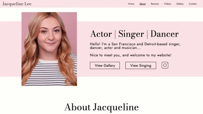build squarespace actress website singer website teacher website coach website