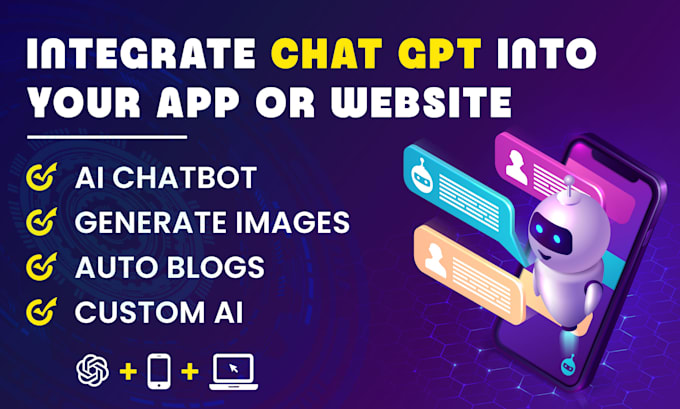 integrate chatgpt open ai API chatbot into app and website