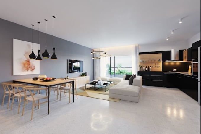 model 3d interior design for apartment villa duplex kitchen bathroom bedroom etc