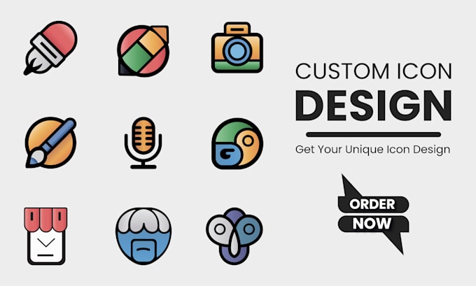 do custom icon design, flat, minimal, line and business icon set