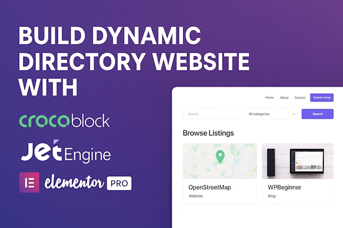 build crocoblock jetengine dynamic directory website with elementor pro