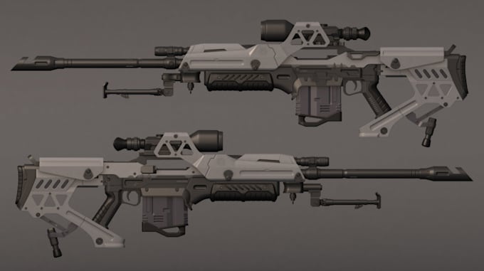 3d weapon design, sci fi sniper rifle,game ready asset,3d texture,rig ...