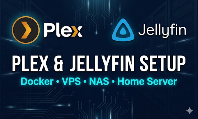 set up a plex or jellyfin media server with docker on your vps, nas