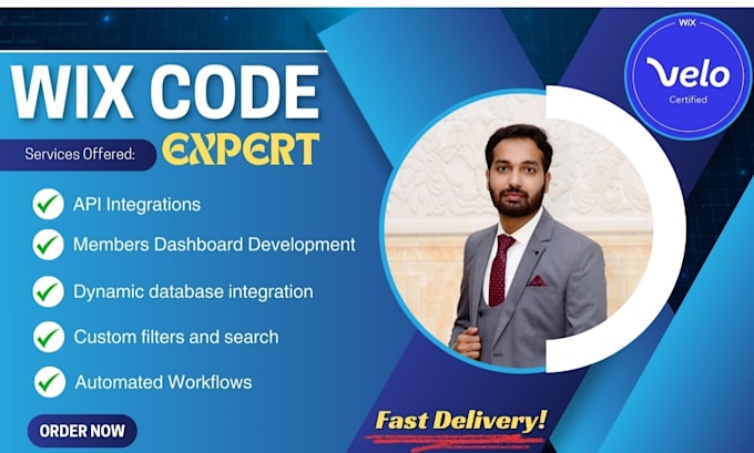 develop a custom wix studio website with wix velo, wix code, databases