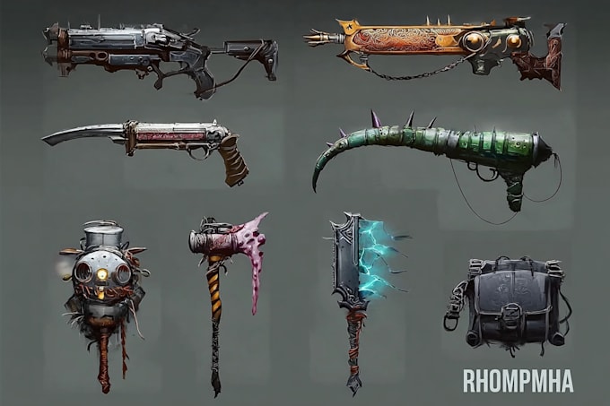design creative concept art of weapons and items