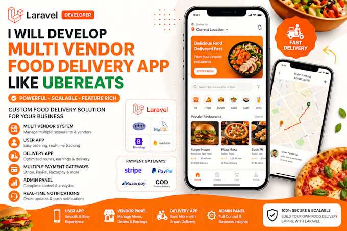 develop multi vendor food delivery app like ubereats with laravel