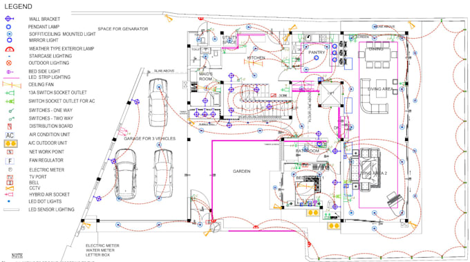 create detailed electrical lighting layouts and boq using autocad