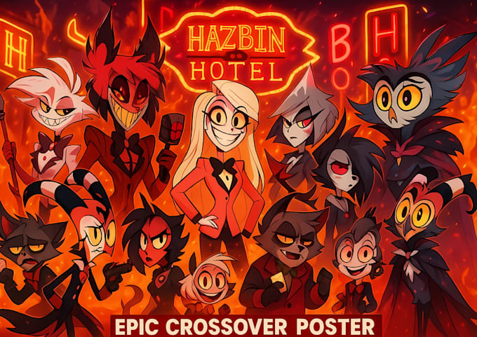 illustrate your hazbin hotel or helluva boss character in hellverse universe