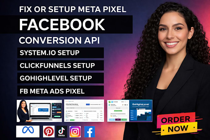 setup systeme io, clickfunnels, gohighlevel facebook meta ads pixels integration
