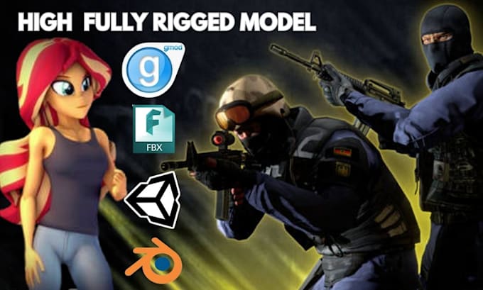 Create gmod player model 3d game assets vrchat avatar props mmd sfm tf2 ...