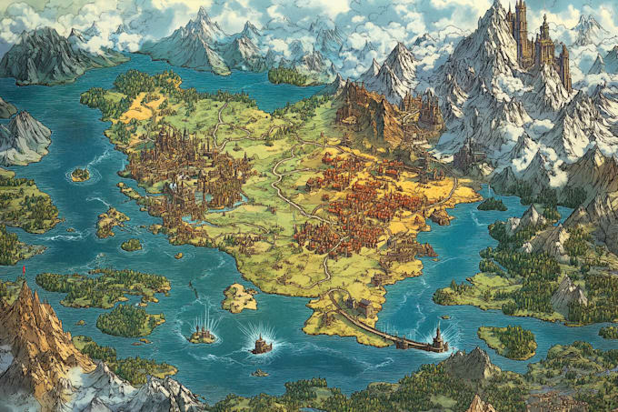 make a fantasy map illustration or site in illustrator