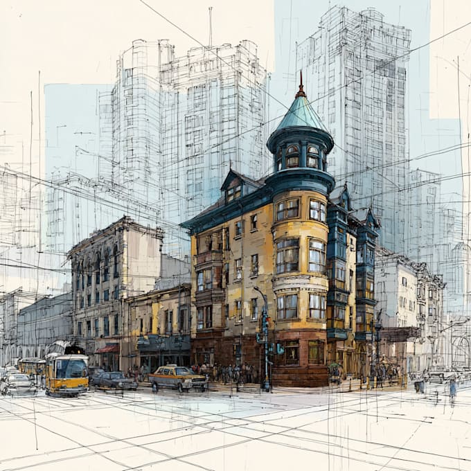 draw architecture and city landscape for commercial using