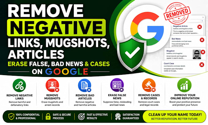 remove negative links mugshots articles erase false bad news cases on google