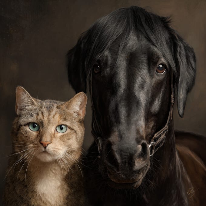 do realistic digital pet portrait dog, cat, horse