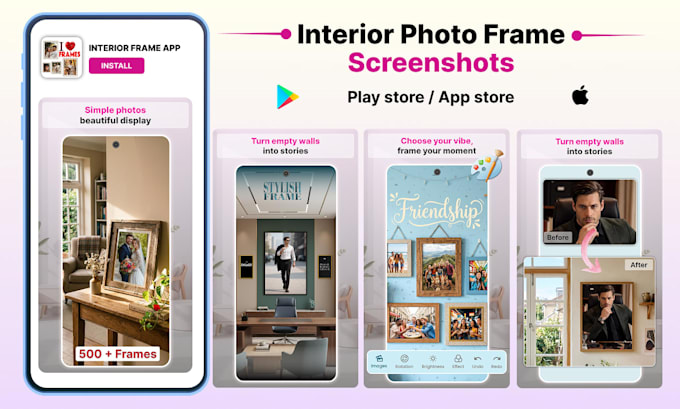 design app screenshots for the play store and app store
