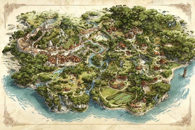make a fantasy map illustration or site in illustrator
