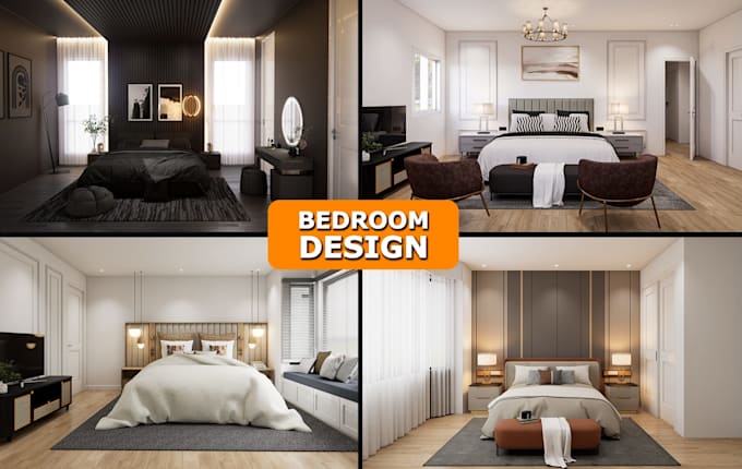 do modern bedroom interior design and realistic 3d rendering
