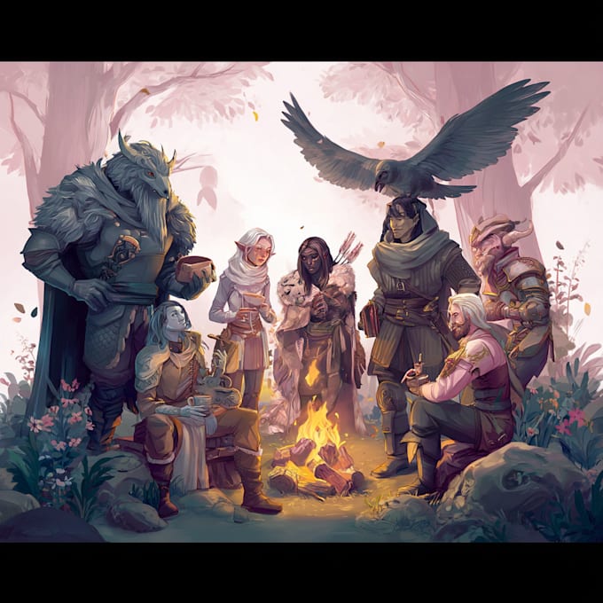 design a dnd party art and group art