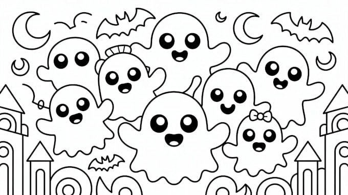 spooky kawaii coloring pages hand drawn horror