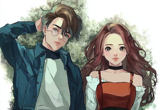 draw you anime couple art portrait