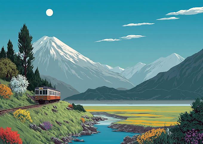 create a beautiful flat landscape illustration