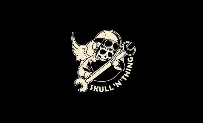make biker amazing splashy masculine logo for skulls things