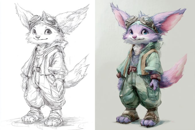 make a digital watercolor character art or furry