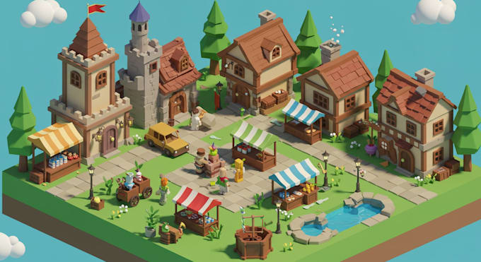 create 3d game environment, game map illustration for roblox, unity or unreal