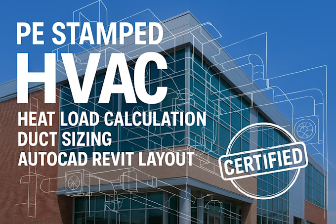 pe stamped hvac heat load calculation, duct sizing, autocad revit layout USA