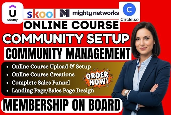 set up skool community, mighty networks, circle so expert, online course upload