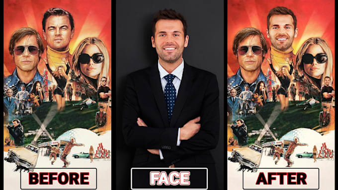 do realistic face swap, head replacement, photo composition