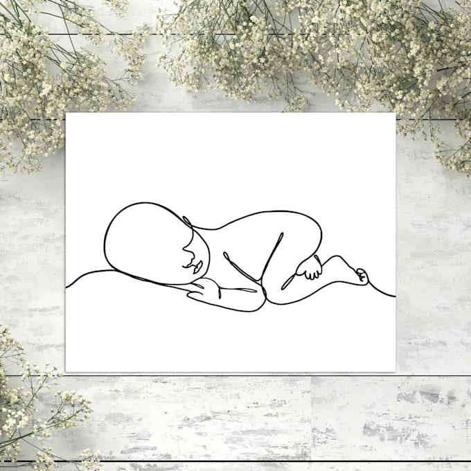 Draw custom line art baby portrait or minimalist baby drawing by ...
