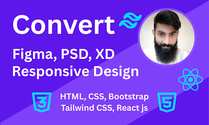 convert figma, PSD, xd to responsive HTML CSS bootstrap or tailwind