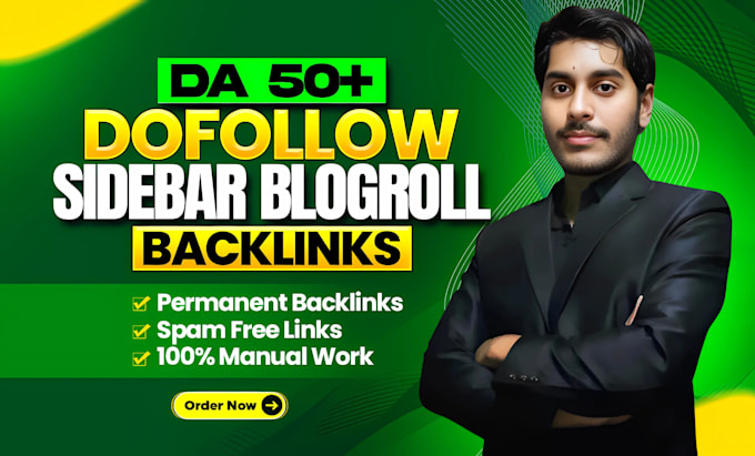 create da 50 plus dofollow homepage sidebar blogroll backlinks