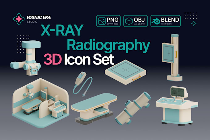 create 3d medical equipment icons for healthcare app and web