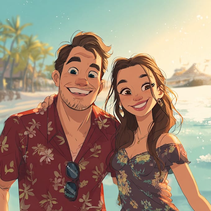 custom couple portrait in disney characters