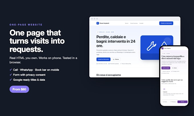 build a one page website in html for your offer