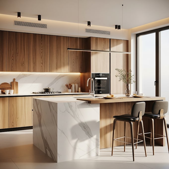 create luxury photorealistic 3d kitchen interior design
