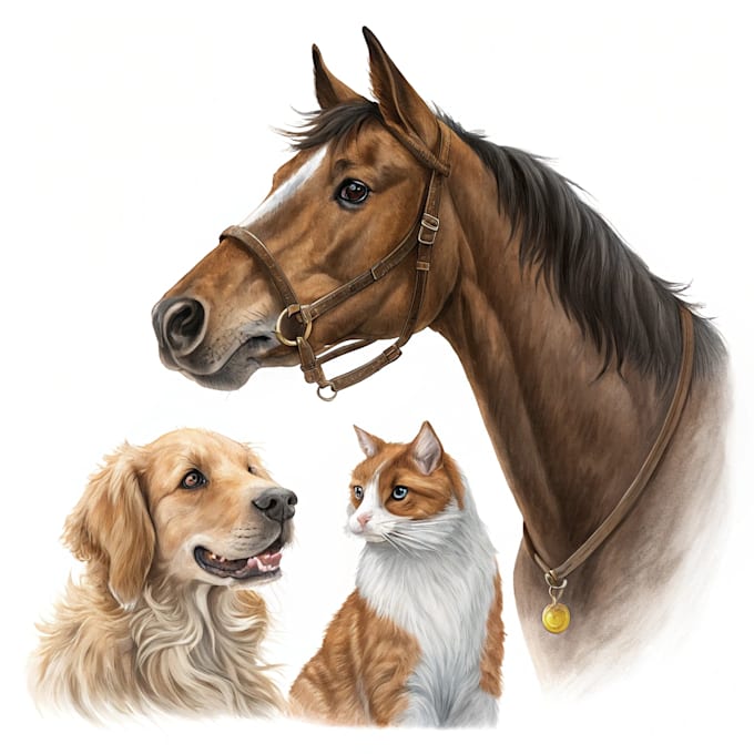 draw realistic digital pet portrait dog, cat, horse