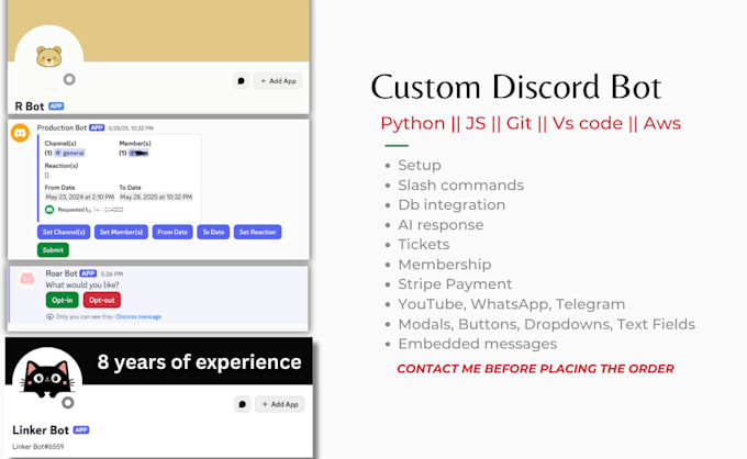 create custom ai powered discord bots with commands database and hosting