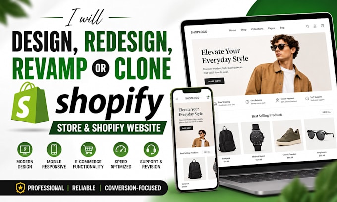 design, redesign, revamp or clone shopify store and shopify website