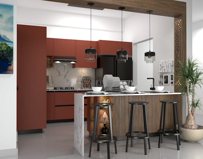 do kitchen design, kitchen interior, 3d model, plans and renders