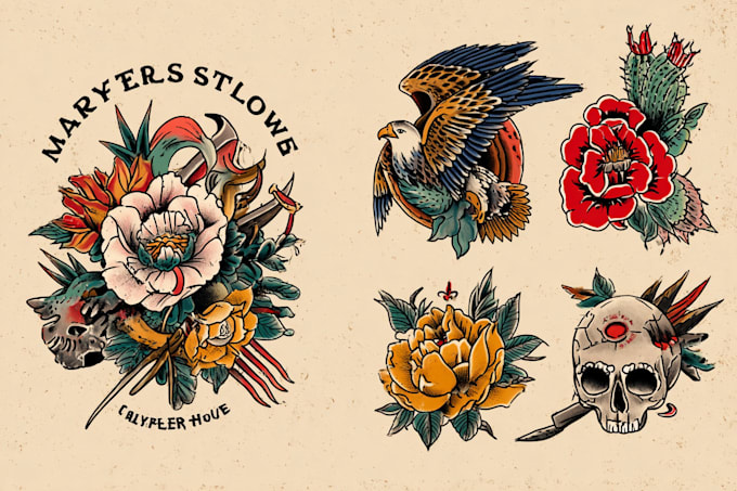 draw traditional tattoo style artwork