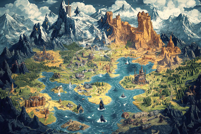 create a fantasy map illustration or site in illustrator