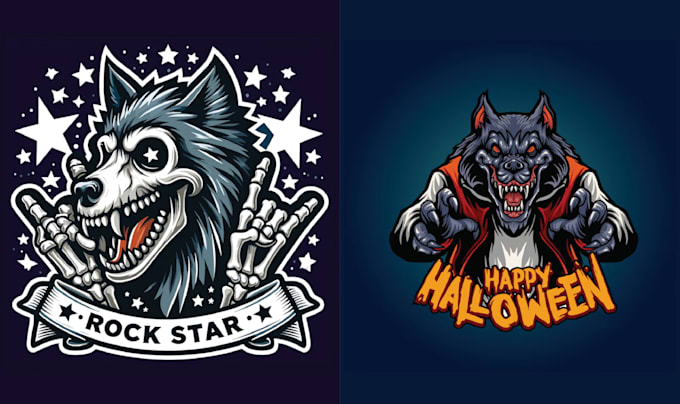 create rock star werewolf skull head vector logo
