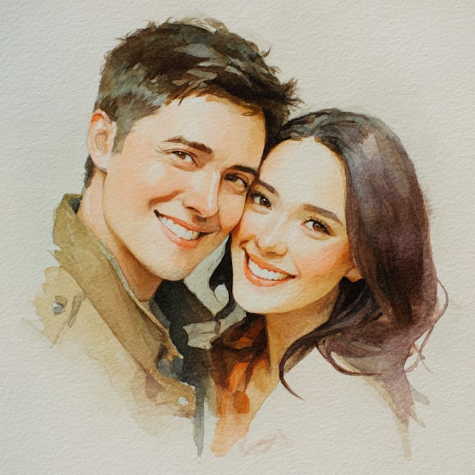 draw watercolor young couple portrait