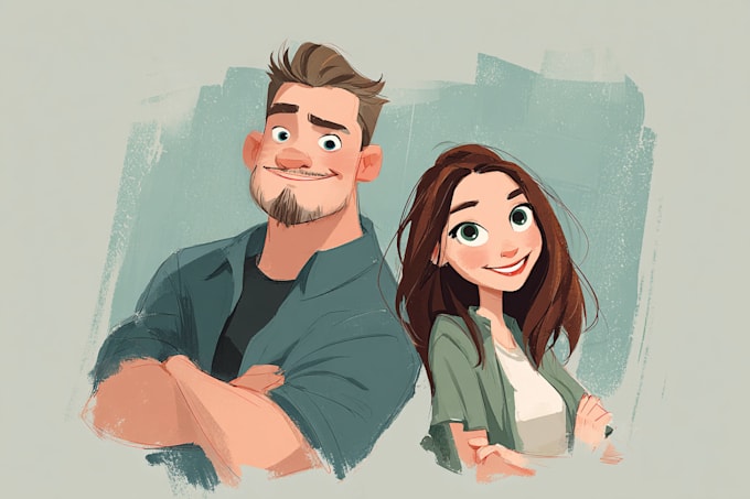 draw cartoon disney couple portrait