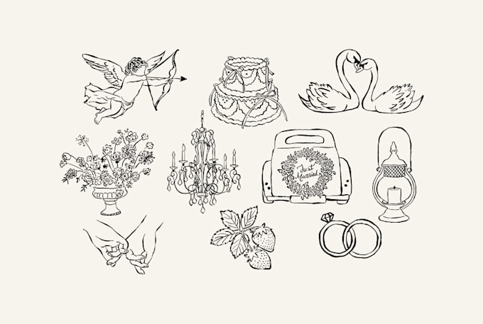 create custom hand drawn illustrations for invitations, stationery, social media