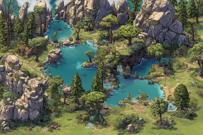 draw 2d rpg fantasy map, landscape, dndart map design
